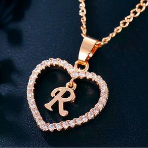R Gold Heart Necklace